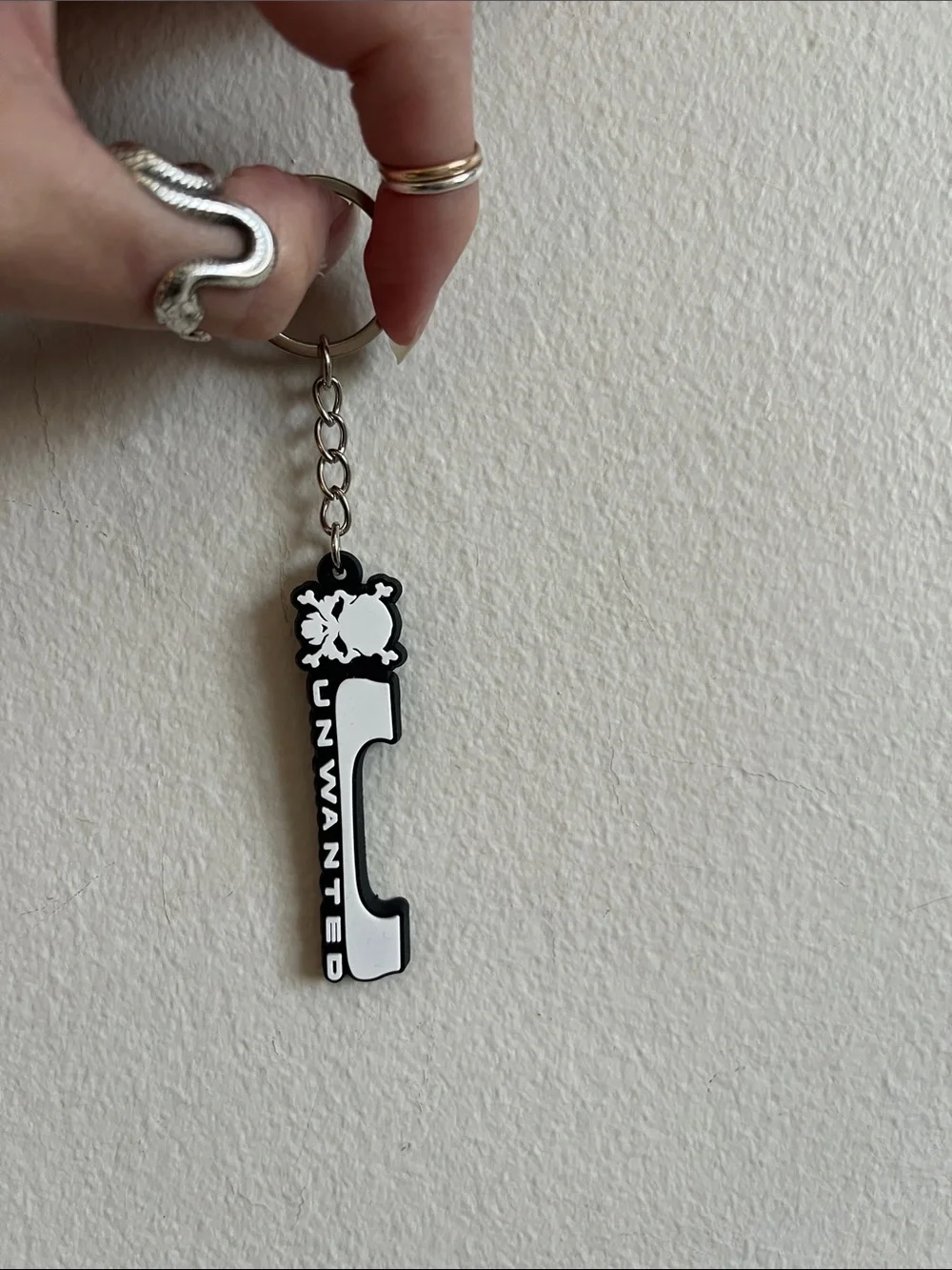 UNWANTED Black & White Skull Keychain